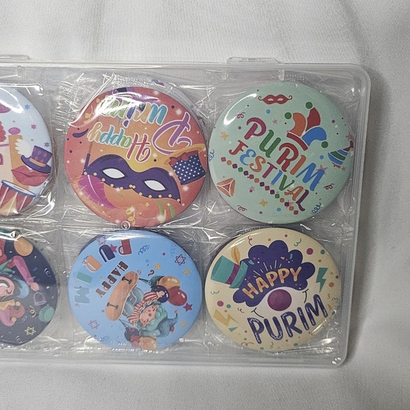 New Set of 12 Happy Purim Pinback Buttons Kit Party Favor Jewish Holiday - Picture 4 of 7